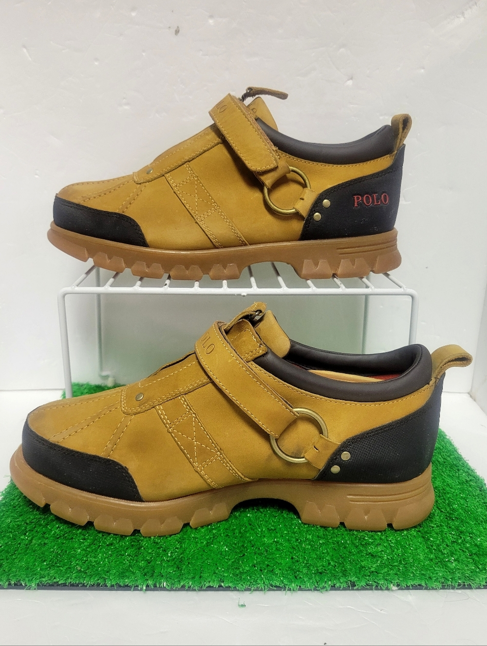 Polo Ralph Lauren Conquest II Duck Boots Mens 9.5D Tan Suede Low Gorp Harness